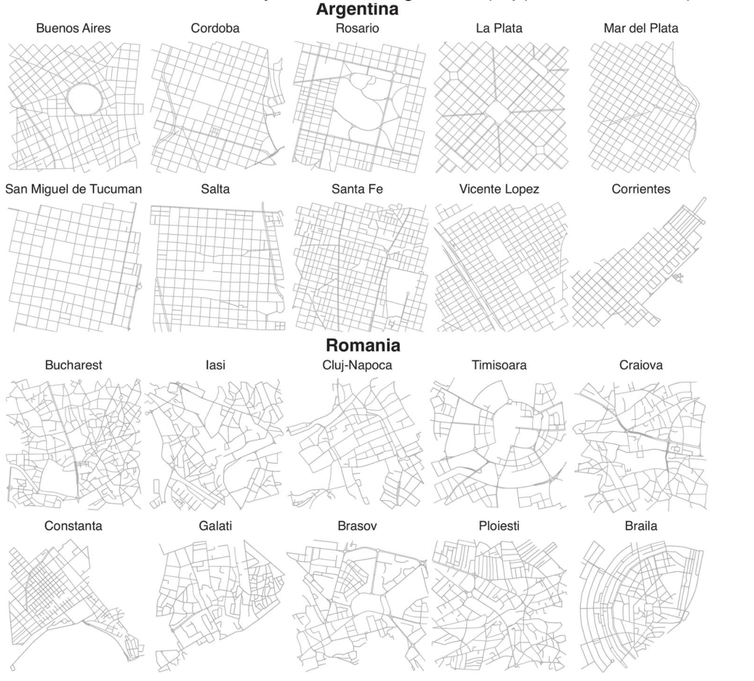 Drawing of city layouts: Argentina versus Romania.