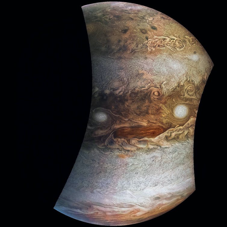Image of a part of Jupiter, where the clouds look like an angry face.
