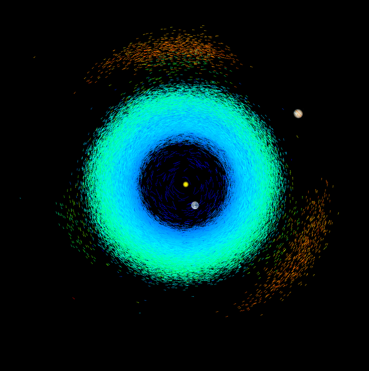 Image of asteroids around the Sun as seen by Gaia.